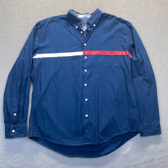 Tommy Hilfigure Custom Fit Essential Cotton Long Sleeve Blue Shirt Size XXL - Picture 1 of 10